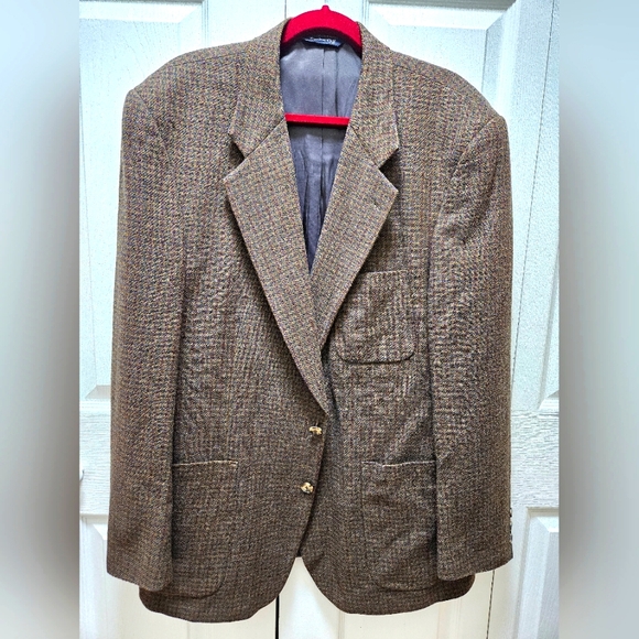 Vintage Burberrys Sport Coat Blazer Jacket Men's  Houndstooth Brown Pure Wool L. - Picture 1 of 11